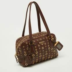 Pre Owned Prada Brown Leather Zip Grommet Bag