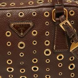 Pre Owned Prada Brown Leather Zip Grommet Bag