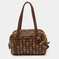 Pre Owned Prada Brown Leather Zip Grommet Bag