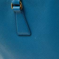 Pre Owned Prada Blue Saffiano Lux Leather Large Galleria Double Zip Tote