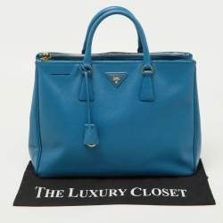 Pre Owned Prada Blue Saffiano Lux Leather Large Galleria Double Zip Tote
