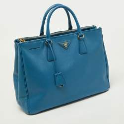 Pre Owned Prada Blue Saffiano Lux Leather Large Galleria Double Zip Tote