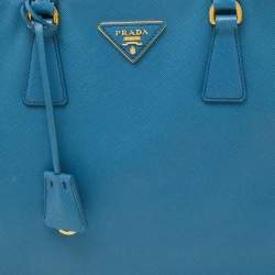 Pre Owned Prada Blue Saffiano Lux Leather Large Galleria Double Zip Tote