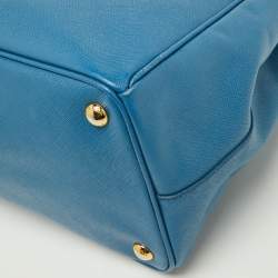 Pre Owned Prada Blue Saffiano Lux Leather Large Galleria Double Zip Tote