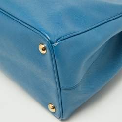 Pre Owned Prada Blue Saffiano Lux Leather Large Galleria Double Zip Tote