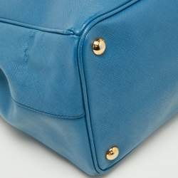 Pre Owned Prada Blue Saffiano Lux Leather Large Galleria Double Zip Tote