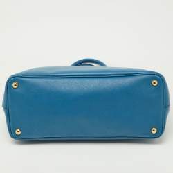Pre Owned Prada Blue Saffiano Lux Leather Large Galleria Double Zip Tote
