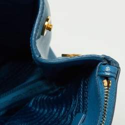 Pre Owned Prada Blue Saffiano Lux Leather Large Galleria Double Zip Tote