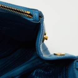 Pre Owned Prada Blue Saffiano Lux Leather Large Galleria Double Zip Tote
