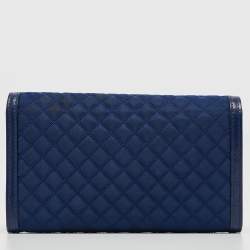 Pre Owned Prada Blue Quilted Nylon and Leather Logo Strap Wallet