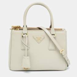 Pre Owned Prada Grey Saffiano Lux Leather Small Double Zip Tote