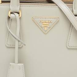 Pre Owned Prada Grey Saffiano Lux Leather Small Double Zip Tote