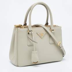 Pre Owned Prada Grey Saffiano Lux Leather Small Double Zip Tote