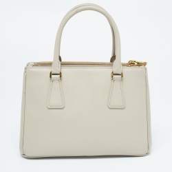 Pre Owned Prada Grey Saffiano Lux Leather Small Double Zip Tote