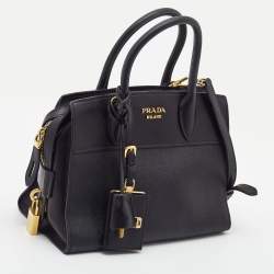 Pre Owned Prada Black Saffiano Lux Leather Small Esplanade Tote