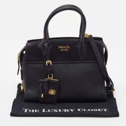 Pre Owned Prada Black Saffiano Lux Leather Small Esplanade Tote