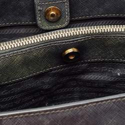 Pre Owned Prada Black Saffiano Lux Leather Medium Middle Zip Tote