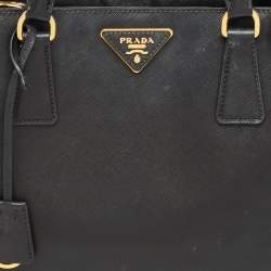Pre Owned Prada Black Saffiano Lux Leather Medium Middle Zip Tote