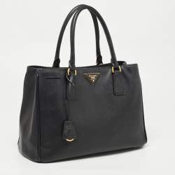 Pre Owned Prada Black Saffiano Lux Leather Medium Middle Zip Tote