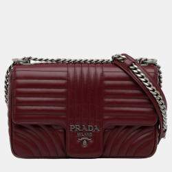 Pre Owned Prada Red Medium Soft Calf Impunture Diagramme Bag