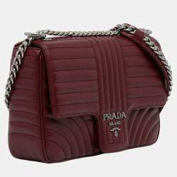 Pre Owned Prada Red Medium Soft Calf Impunture Diagramme Bag