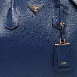 Pre Owned Prada Blue Saffiano Cuir Leather Large Double Handle Tote
