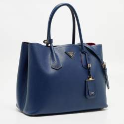 Pre Owned Prada Blue Saffiano Cuir Leather Large Double Handle Tote