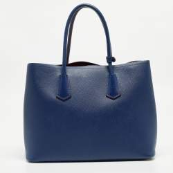 Pre Owned Prada Blue Saffiano Cuir Leather Large Double Handle Tote