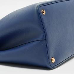 Pre Owned Prada Blue Saffiano Cuir Leather Large Double Handle Tote
