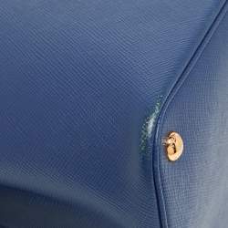 Pre Owned Prada Blue Saffiano Cuir Leather Large Double Handle Tote