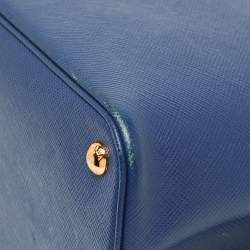 Pre Owned Prada Blue Saffiano Cuir Leather Large Double Handle Tote
