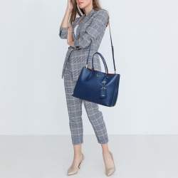 Pre Owned Prada Blue Saffiano Cuir Leather Large Double Handle Tote