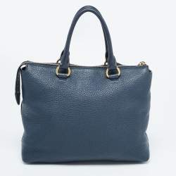 Prada Navy Blue Vitello Daino Leather Satchel