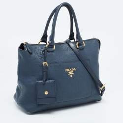 Prada Navy Blue Vitello Daino Leather Satchel