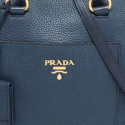 Prada Navy Blue Vitello Daino Leather Satchel