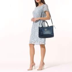 Prada Navy Blue Vitello Daino Leather Satchel
