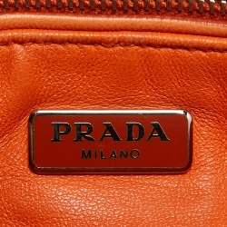 Pre Owned Prada Orange Gaufre Leather Medium Flap Shoulder Bag