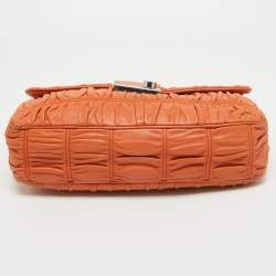 Pre Owned Prada Orange Gaufre Leather Medium Flap Shoulder Bag