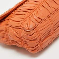 Pre Owned Prada Orange Gaufre Leather Medium Flap Shoulder Bag