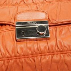 Pre Owned Prada Orange Gaufre Leather Medium Flap Shoulder Bag
