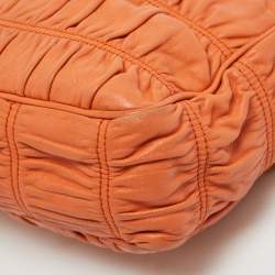 Pre Owned Prada Orange Gaufre Leather Medium Flap Shoulder Bag