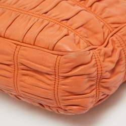 Pre Owned Prada Orange Gaufre Leather Medium Flap Shoulder Bag