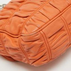 Pre Owned Prada Orange Gaufre Leather Medium Flap Shoulder Bag