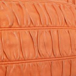 Pre Owned Prada Orange Gaufre Leather Medium Flap Shoulder Bag