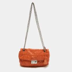 Pre Owned Prada Orange Gaufre Leather Medium Flap Shoulder Bag