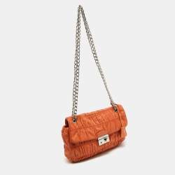 Pre Owned Prada Orange Gaufre Leather Medium Flap Shoulder Bag
