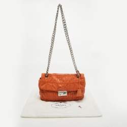 Pre Owned Prada Orange Gaufre Leather Medium Flap Shoulder Bag