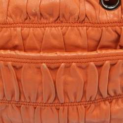 Pre Owned Prada Orange Gaufre Leather Medium Flap Shoulder Bag