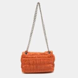 Pre Owned Prada Orange Gaufre Leather Medium Flap Shoulder Bag