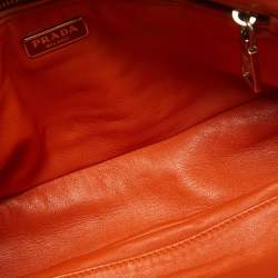 Pre Owned Prada Orange Gaufre Leather Medium Flap Shoulder Bag